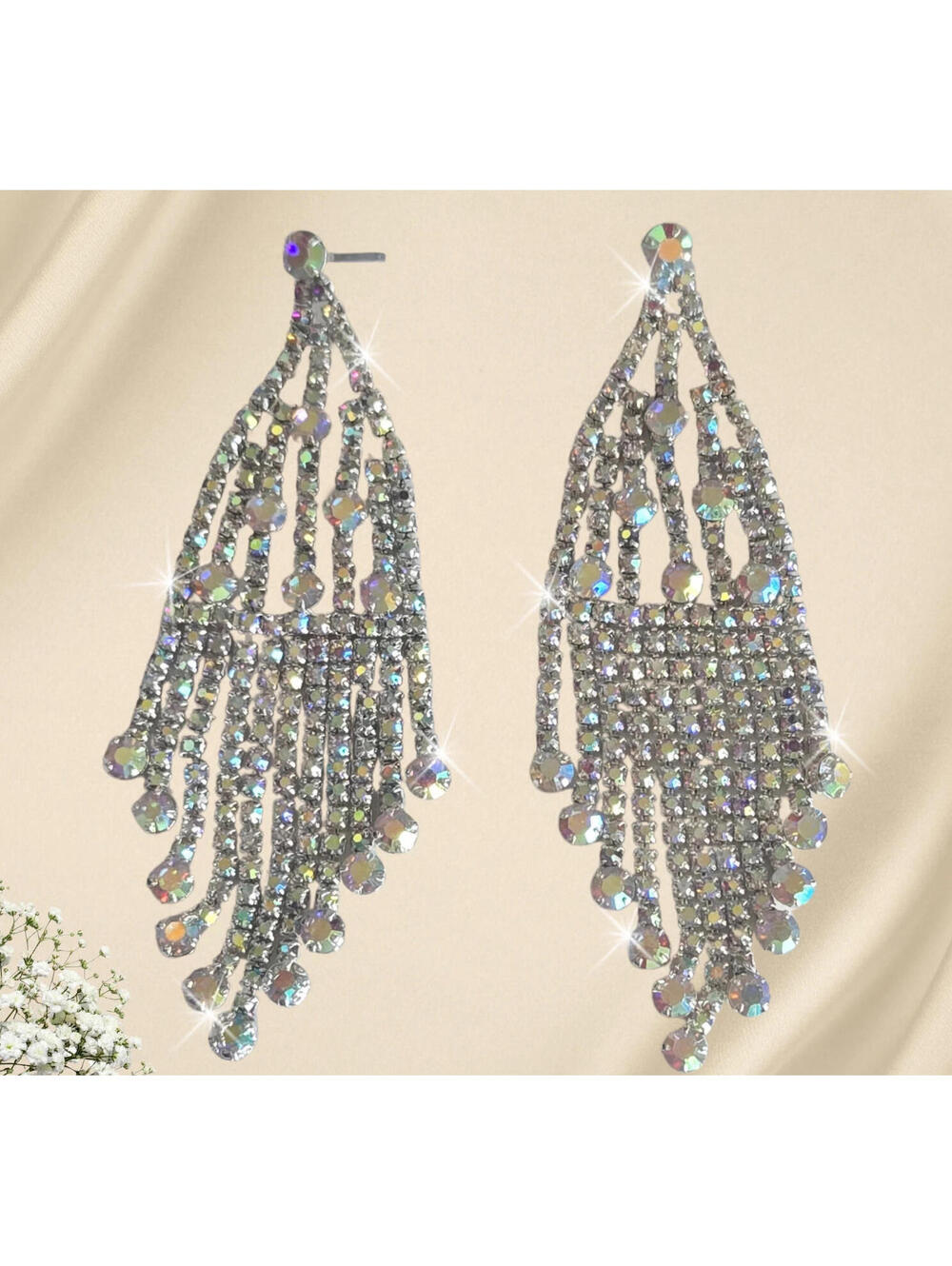 Rhinestone Earrings Aroura Borealis Bride Prom Jewelry Anniversary Gift Mom NEW